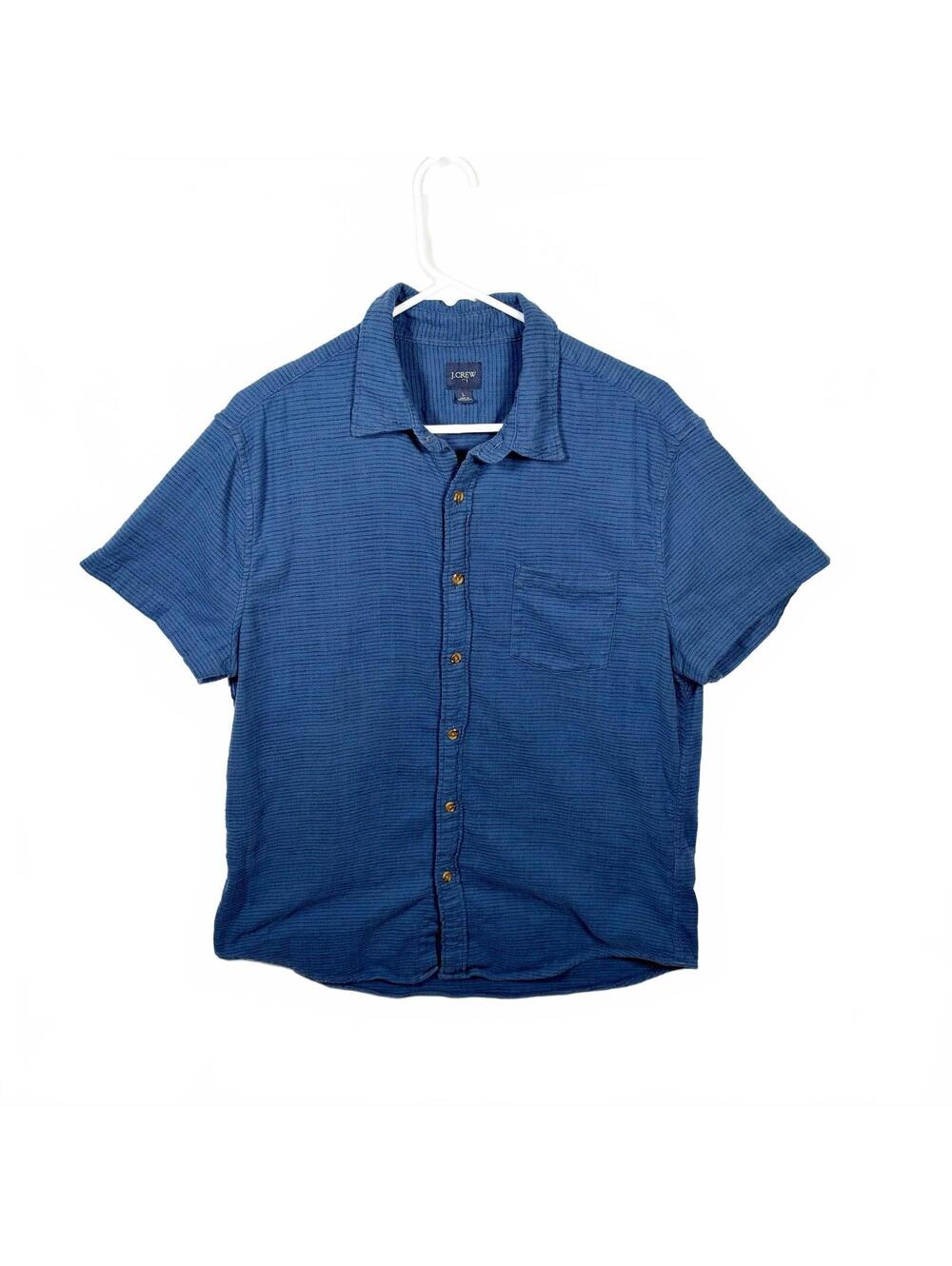 J.Crew Men’s Large Blue Textured Short Sleeve Button Down Shirt Casual Pocket